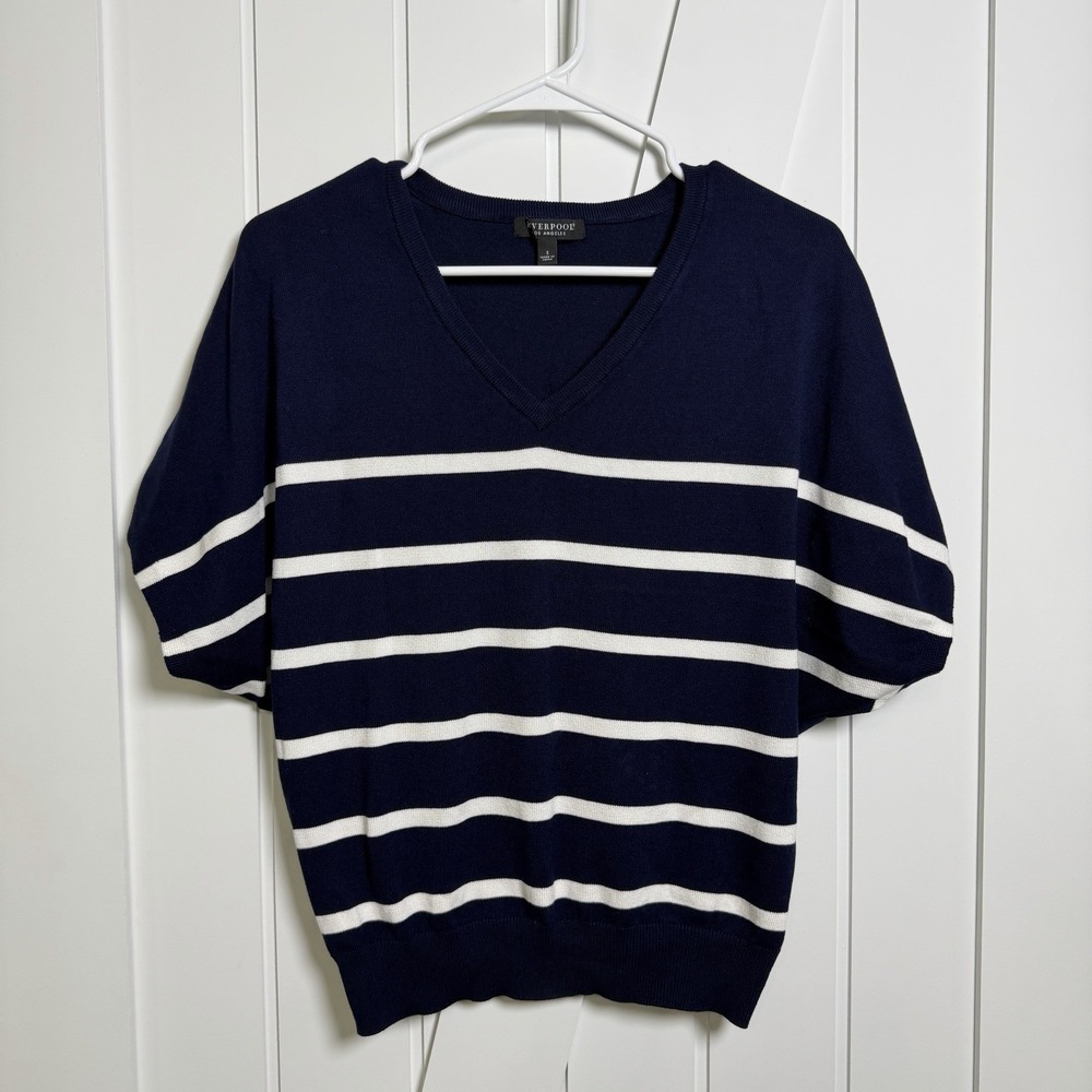 Liverpool los angeles navy and white striped dolman V-neck sweater Small Preppy